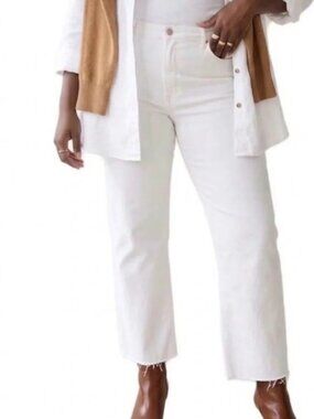 ZARA TRF High Rise Straight Ankle Jeans Size 14 White Raw Hem EUC